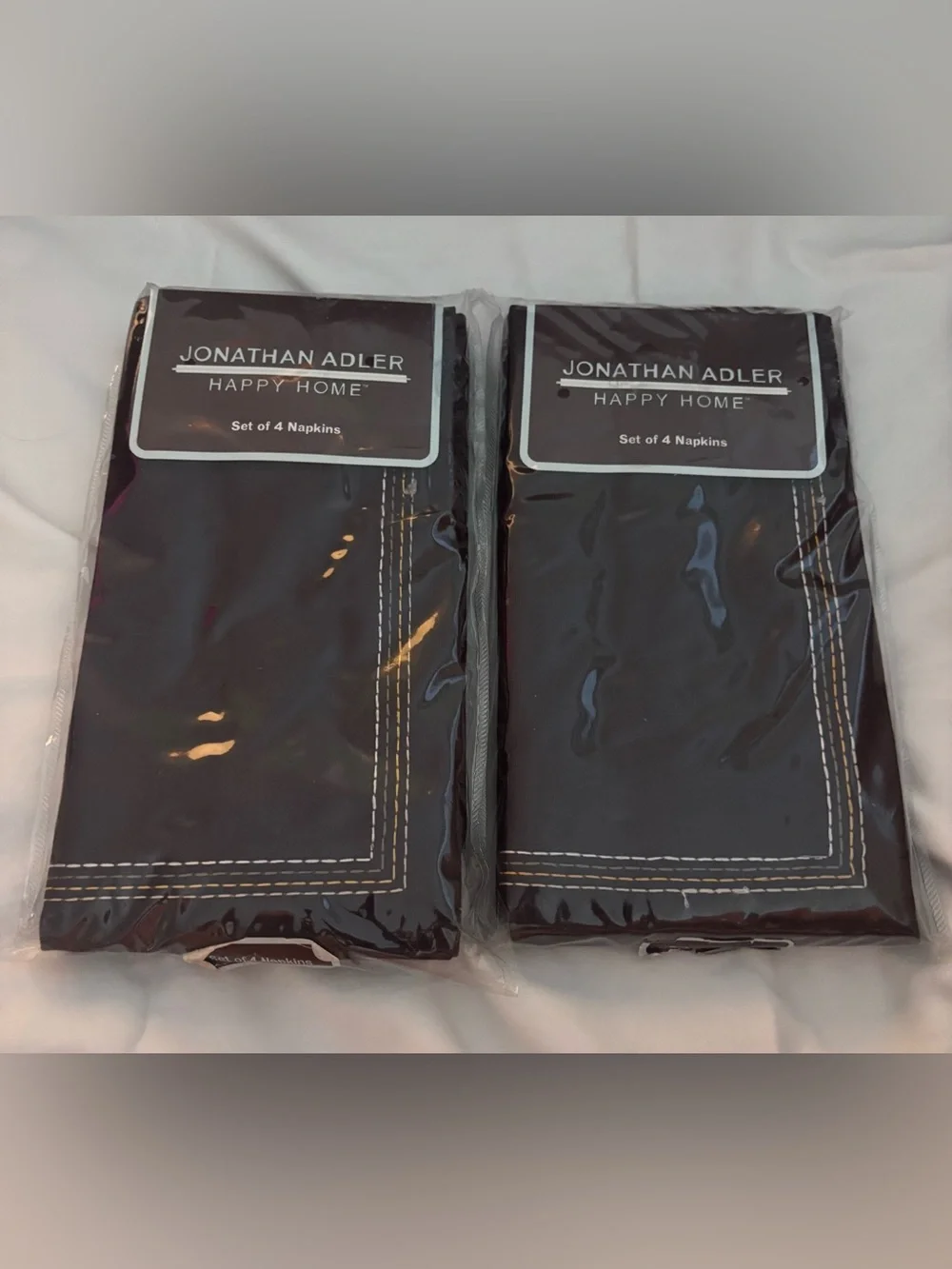 VTG Jonathan Adler Happy Home Set of 8 Linen Cotton Napkins NIP Chocolate Brown